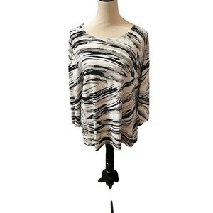 JM Collection, Black & Off White Print, 3/4 Sleeve Top, XL PIT to PIT 22